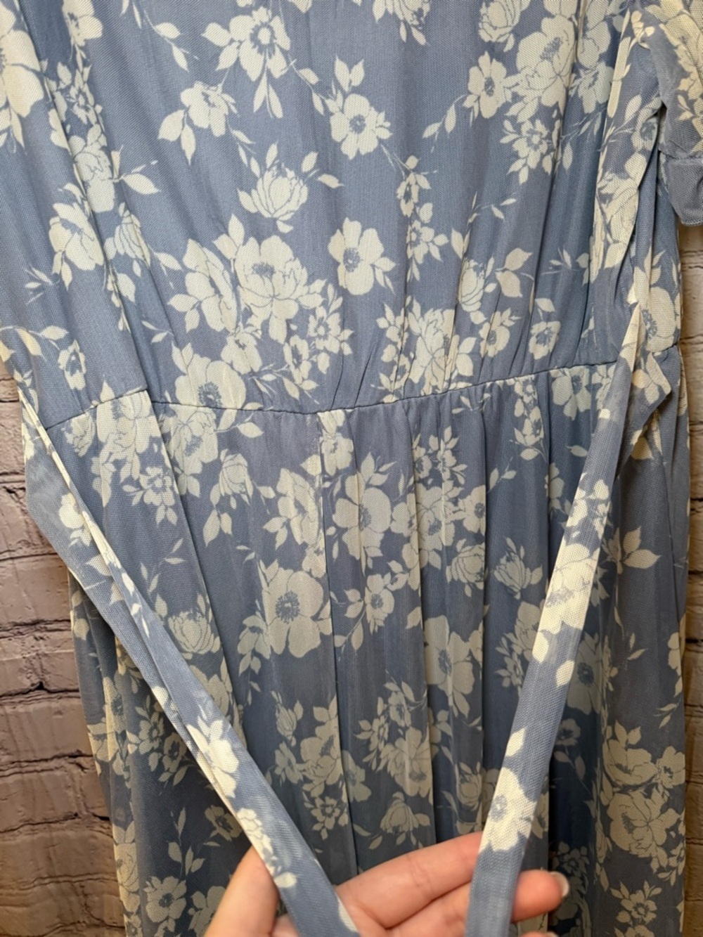 Inspired Hearts Blue and White Floral Wrap Midi Dress - Picture 7 of 12